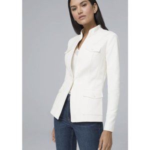 White House Black Market Sz 8 Ivory Safari Jacket 4 Pockets Long Sleeve Fitted